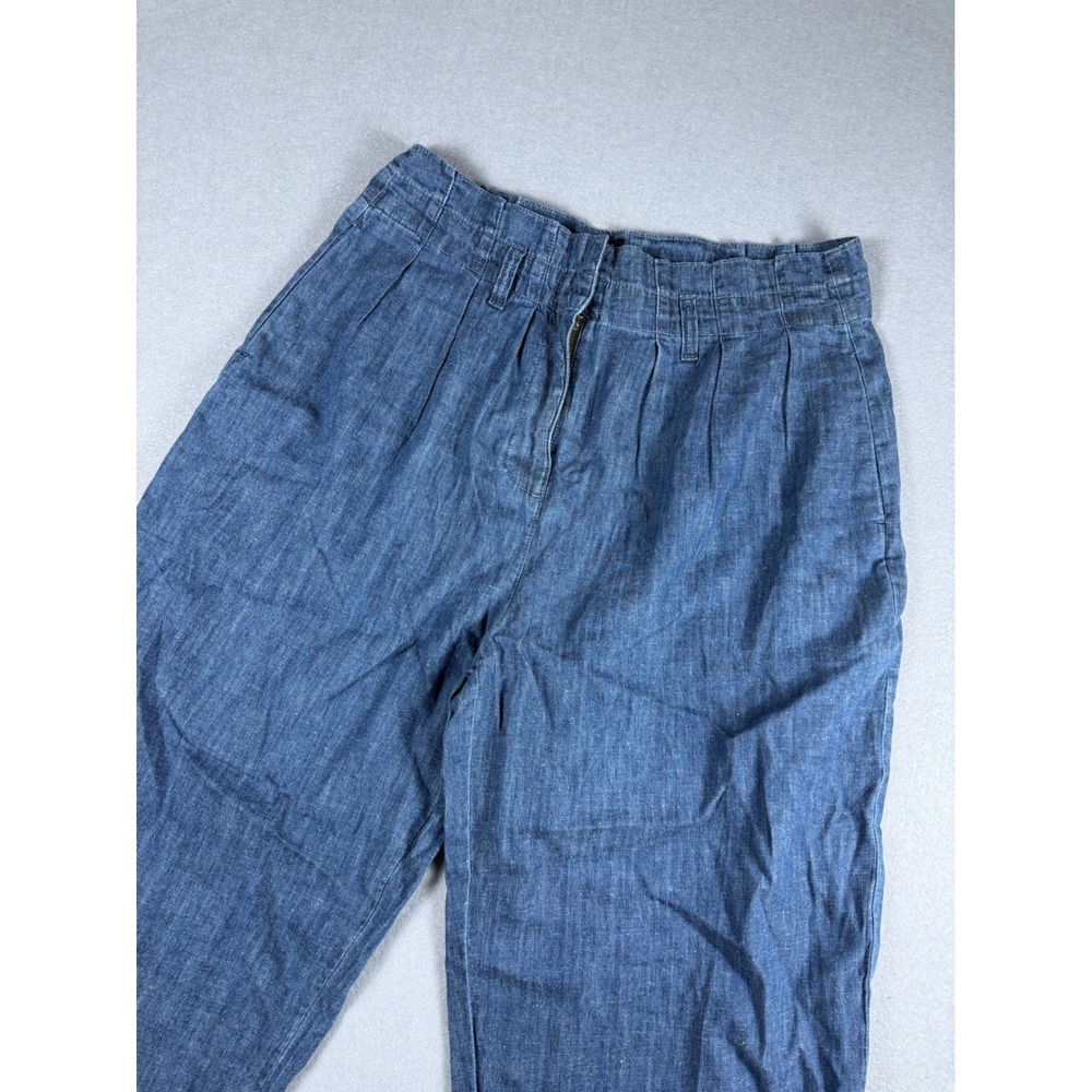 J. Crew Womens Blue Pleated Chambray Denim Trousers High Rise Tapered Pants 10